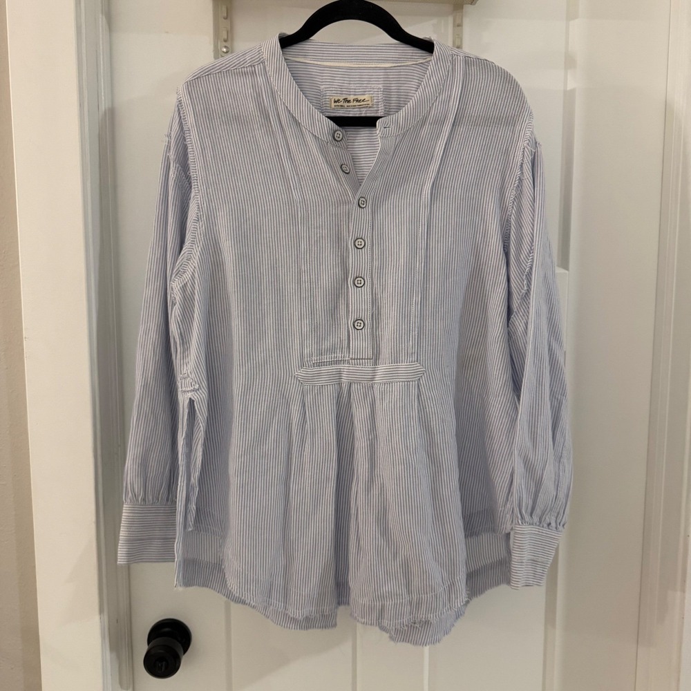 We The Free People Blue Pin Stripe Cotton Shirt Tunic Women's Size XS‎ Oversized